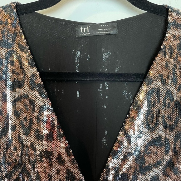 Zara Trf Sequins Animal Print V Neck Babydoll Tunic Dress w/Short Flutte… - Picture 3 of 11